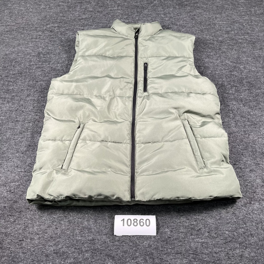 Tek Gear Puffer Vest Mens Medium Tall Green High Neck Full Zip Warm Outdoor